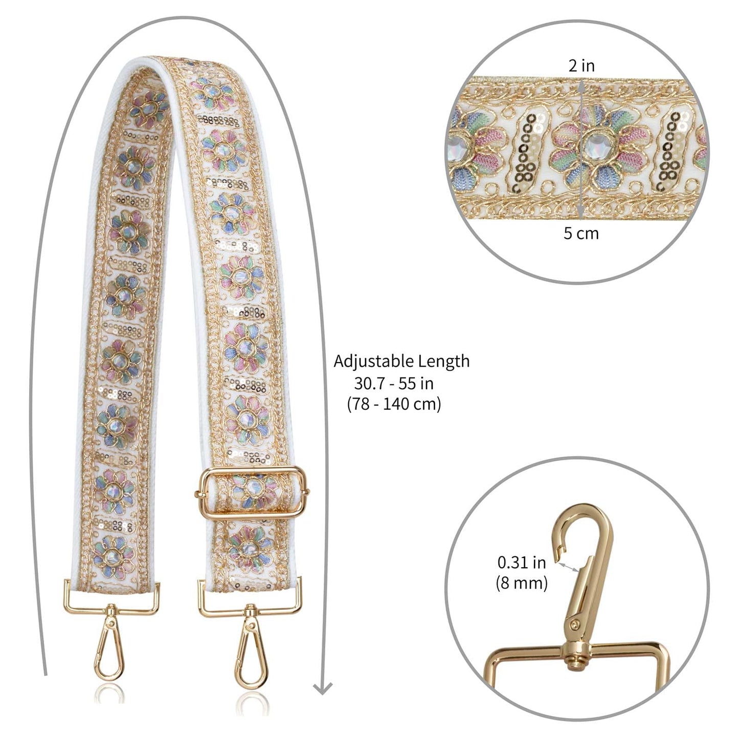 ALLZEDREAM Purse Strap Crossbody Replacement Handbag Shoulder Bag 2" Wide Adjustable Embroidered Lace Sequins (Sequin Flower)