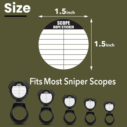 12 Writable Scope DOPE Stickers for Shooting -Fits Most Rifle Scope Caps