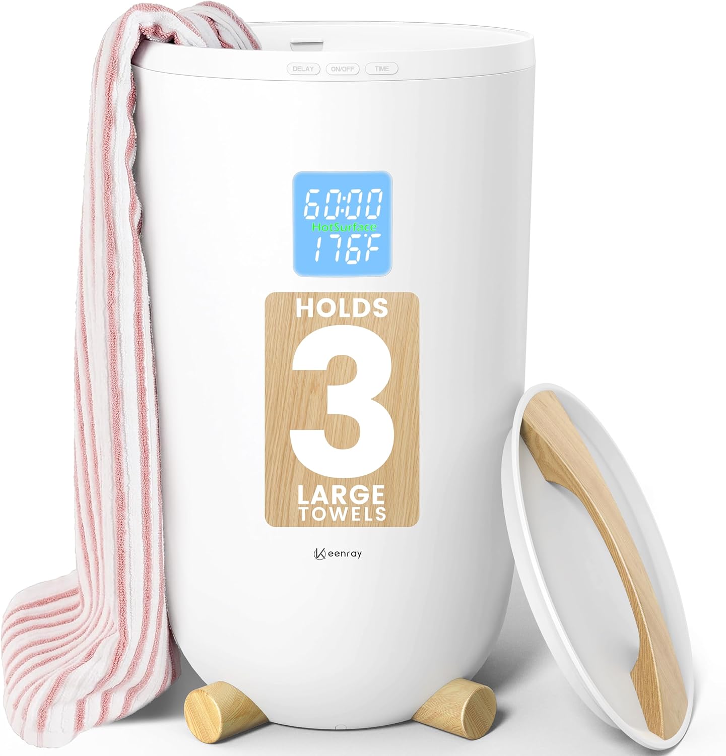 Keenray Large Towel Warmer Bucket, Luxury Towel Warmer for Bathroom, LCD Screen for Time and Temperature, Delay Time Up to 24 Hours, Fits 3 Large Towels, Blankets, Bathrobes, PJ's, Gift for Him & Her