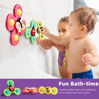 LiKee Strong Suction Cup Fidget Rotating Sensory Bath Toys for Baby 12 18 Months Airplane Car Travel Table & Window Toys for 1 2 Years Old Toddler Boys and Girls (Insect-1)