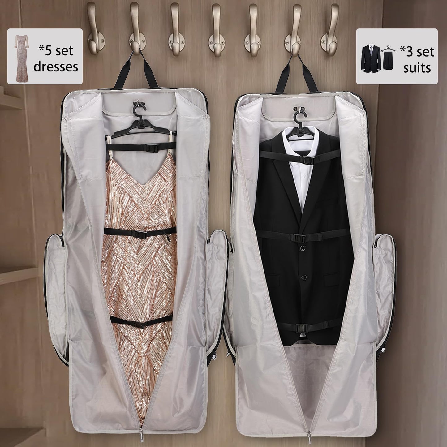 BE SMART Waterproof Foldable Garment Bags for Travel, 51" Large Travel Hanging Bags for Clothes, Carry on Suit Bag with Strap for Men Women, Wrinkle Free Luggage Suit Cover for Business Trips(Black)