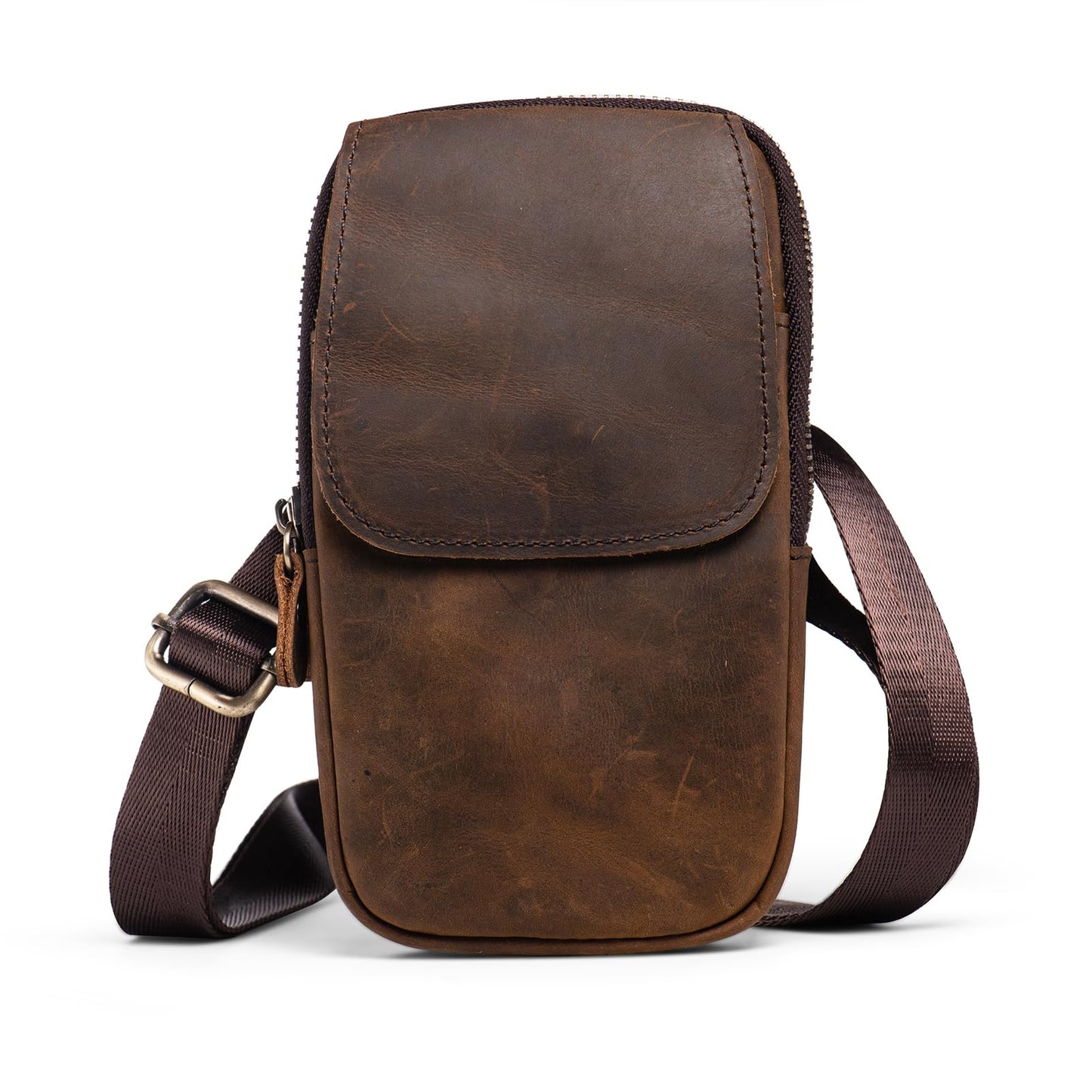 Hengwin Leather Men Cell Phone Holster Wallet Case with Belt Clip Travel Messenger Bag Waist Pouch Crossbody Purse Fits for iPhone 17 Pro Max 16 Pro Max 15 Pro Max Samsung Galaxy S25 Ultra (Coffee)
