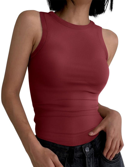 ANRABESS Womens Sleeveless High Neck Tank Tops Fashion Summer Casual Basic Slim Fit Ribbed Racerback Top Shirt Clothes Burgundy Small