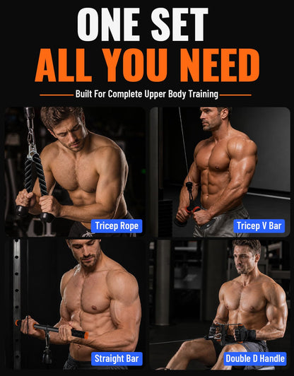 Fitarc Cable Machine Attachment Set for Gym & Home Workouts, Lat Pulldown Attachments with Non-Slip Grips, Orange
