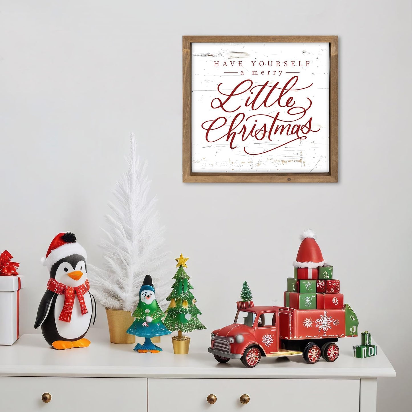 flangairy Have Yourself A Merry Little Christmas Sign, 11.8 Inch Wooden Xmas Wall Decor Art, Holiday Decorative Signage Table Shelf Mantel Bedroom Bathroom Rustic Farmhouse Decorations for Home Office