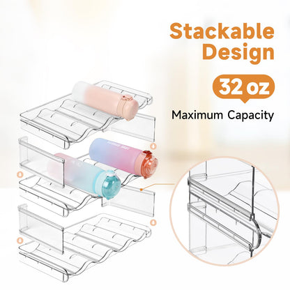 Stackable Water Bottle Organizer, Large Compartment Water Bottle Holder, 4 Tier Clear Water Bottle Organizer for Cabinet, Bottle Rack for Kitchen Organization and Storage - Hold 16 Bottles