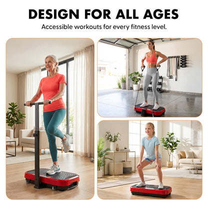 Hurtle Vibration Plate Exercise Machine, Portable Vibration Plate with Handles and 1-99 Speed Levels, 10 Preset Programs, Quiet Low-Impact Home Fitness Platform with Remote Control, Red