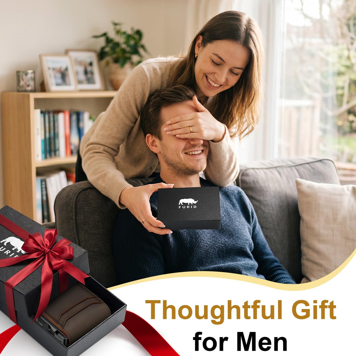 furid Genuine Leather Wallet for Men: Slim RFID Minimalist Wallets with Money Clip - Smart Pop Up Credit Card Holder for Front Pocket - Gifts for Husband Father on Birthday Anniversary