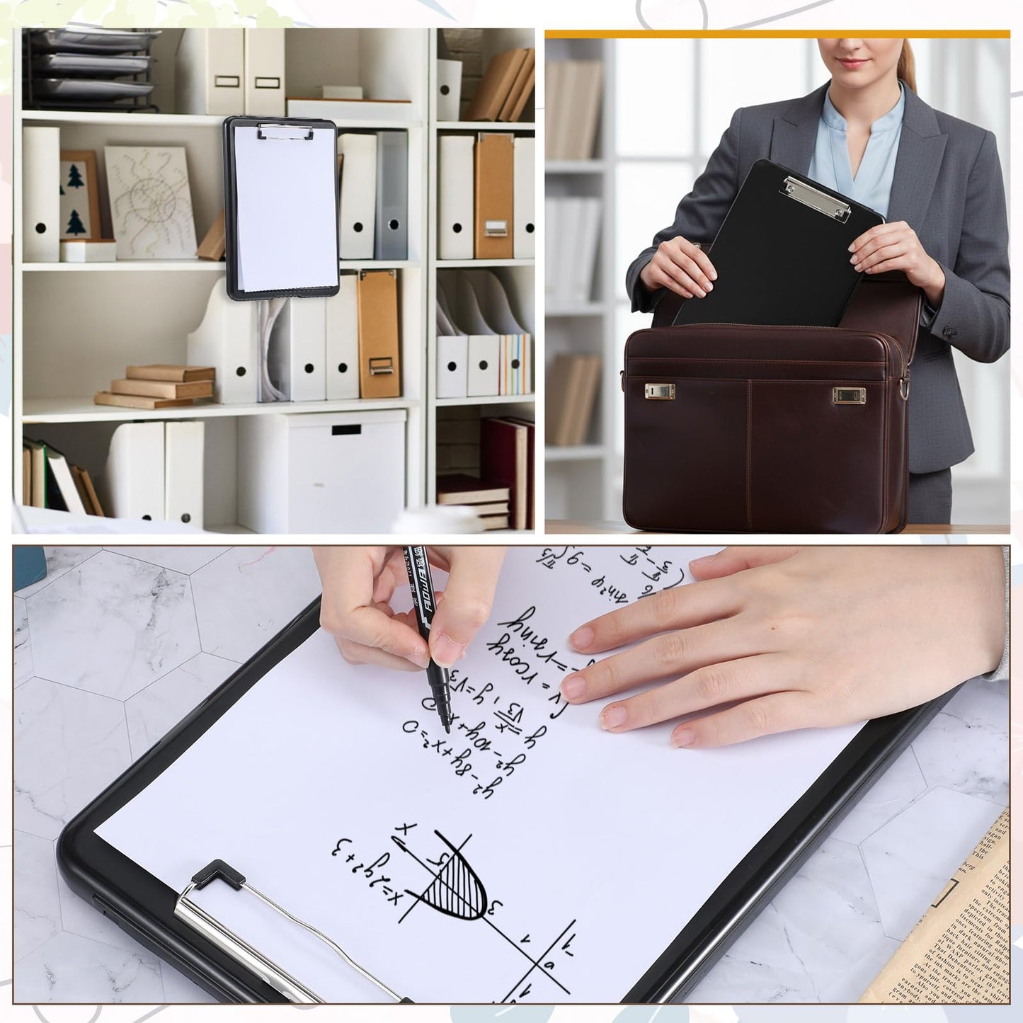 SHENLIU 7 Pcs Clipboard with Storage Bulks, 9.5 x 13.5 Inch Black Plastic Foldable Nursing Clipboard with Low Profile Clip for Home Office Utility Medical Personnel Large Capacity