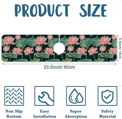 Lotus Pond Pattern Kitchen Sink Splash Guard Faucet Mat Lotus Flowers Leaves