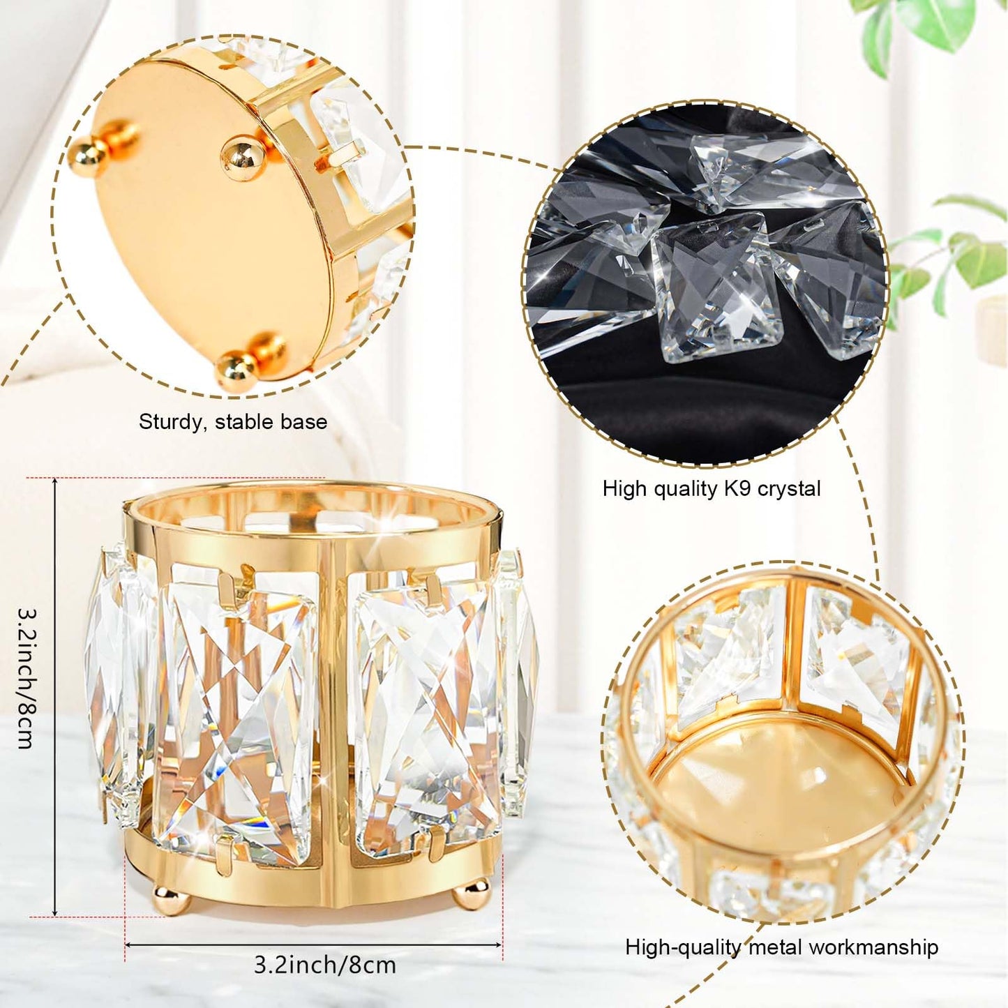 Kolnlala 6pcs Tabletop Tealight Crystal Candle holders3.5''x3.5'' Class Votive Holder Home Decoration,Table centerpieces/Wedding Decor,Gorgeous Gift,Tabletop/Centerpiece Votive Holder (French Gold)