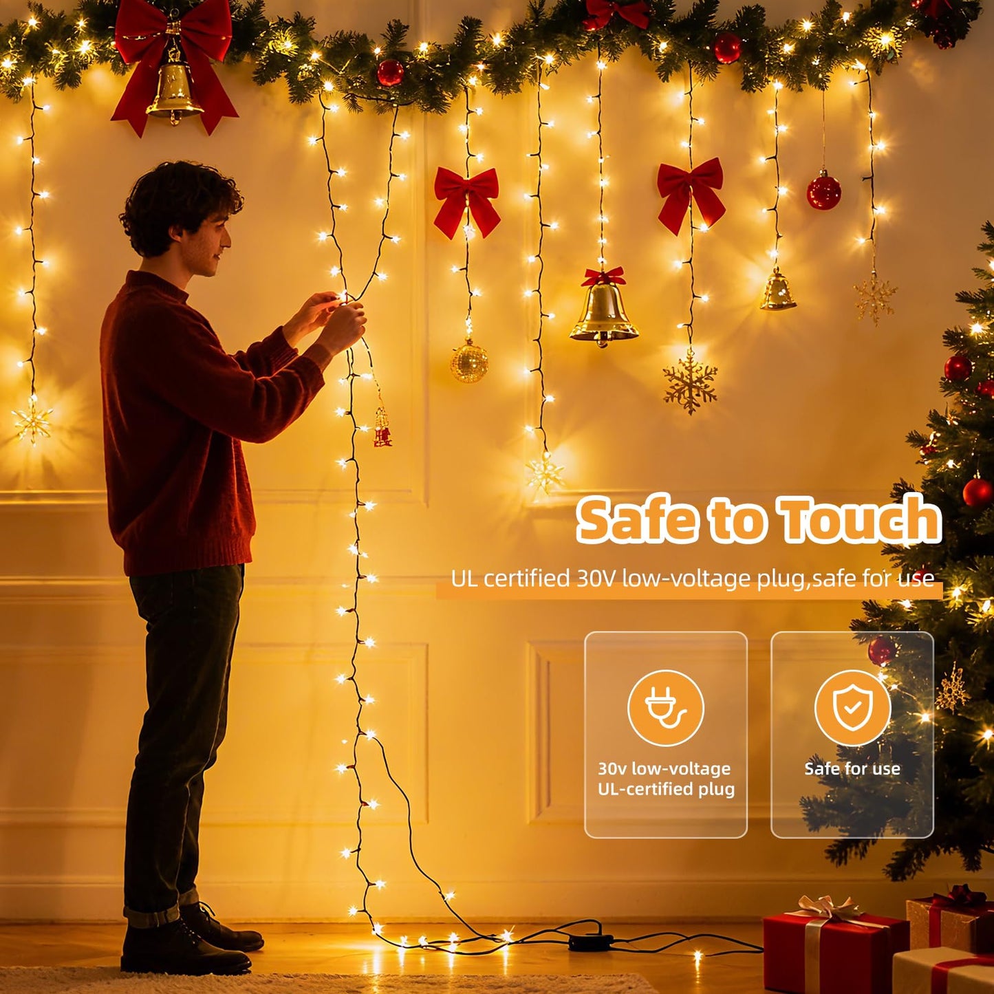 AHAWILL Warm White Christmas Lights Outdoor,83FT 250LED String Lights with 8 Modes,Christmas Tree Lights Indoor Plug in,Waterproof Twinkle Fairy Lights for Party,Classroom,Home Decor