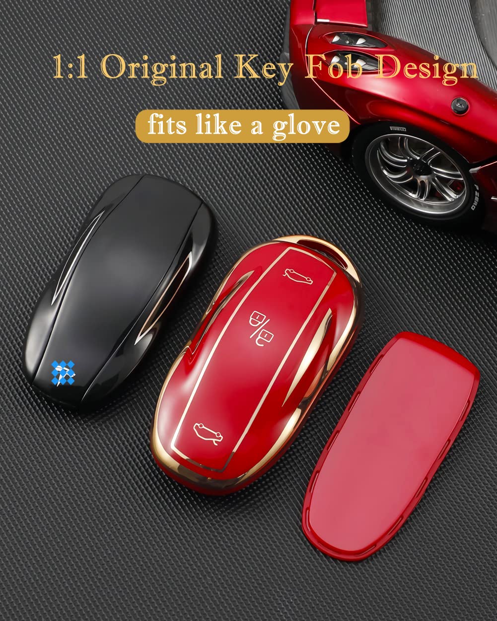 Cacacar for Tesla Model X Key Fob Cover with Keychain, Full Cover Protection Key Fob Case Premium Soft TPU Smart Remote Key Holder (Black)