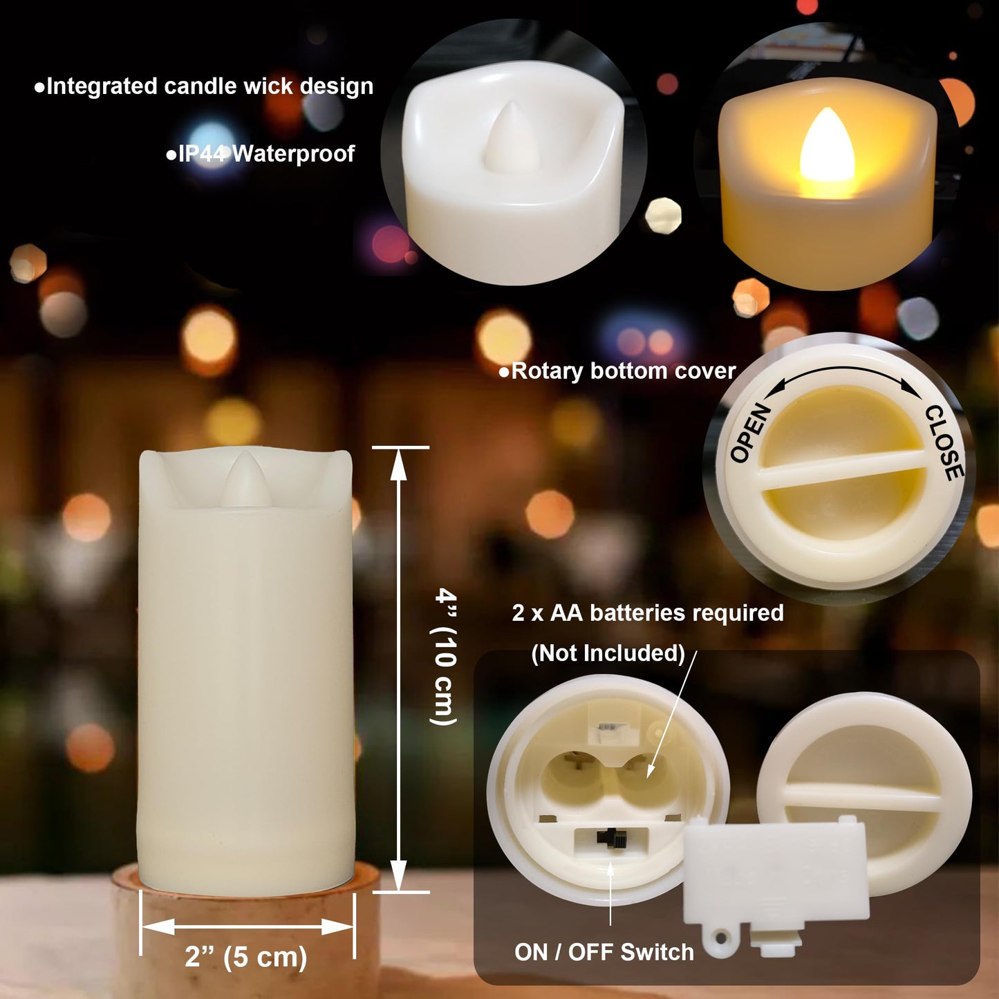 iZAN 2 Pack Flameless Battery Operated LED Pillar Candles with Remote Outdoor Waterproof Flickering Decorative Lights for Halloween Christmas Home Kitchen Décor Wedding Party Event Decorations 2”x4”