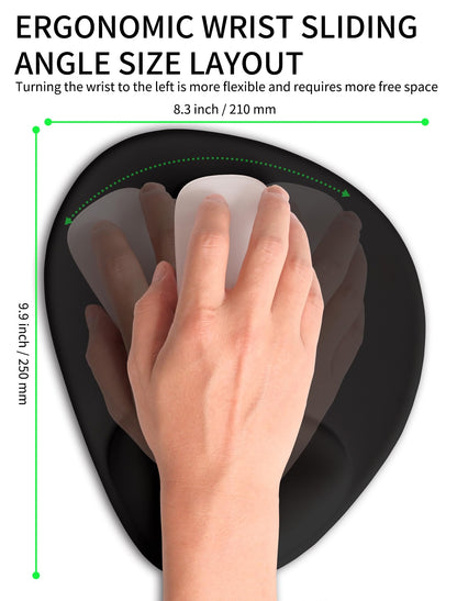 Basibutok Palm-Rest and Wrist-Hugging Mouse Pad Wrist Rest, Ergonomic Wrist Support with Curve Fitting Cushioned Memory Foam for Carpal Tunnel Pain Relief, 9.9 x 8.3 Inch, Dark Night Black