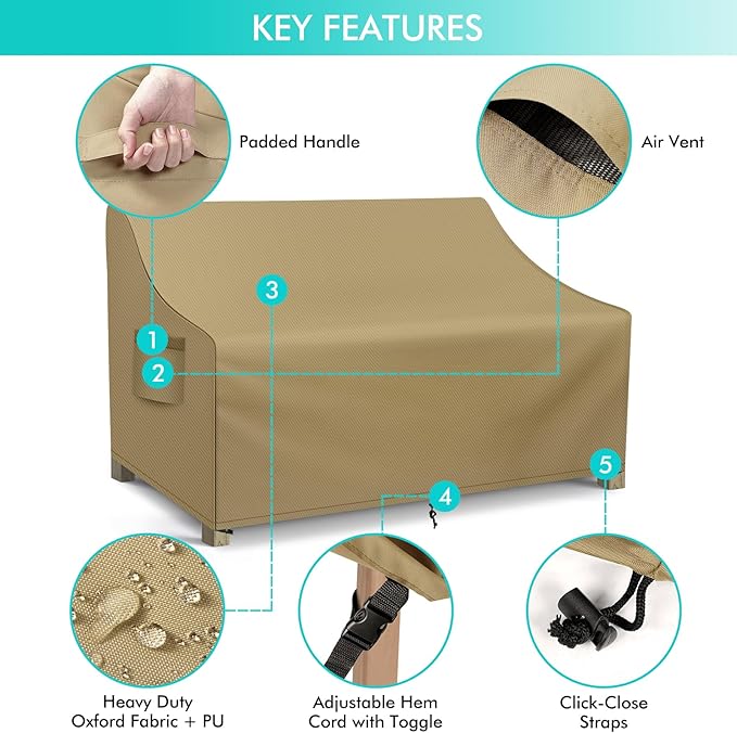 WLEAFJ Patio Sofa Cover Waterproof, 3-Seater Outdoor Sofa Cover, Heavy Duty Deep Lounge Loveseat Cover, Large Lawn Patio Furniture Covers with Air Vent, 78’’ W x 33’’ D x 32’’ H, Khaki