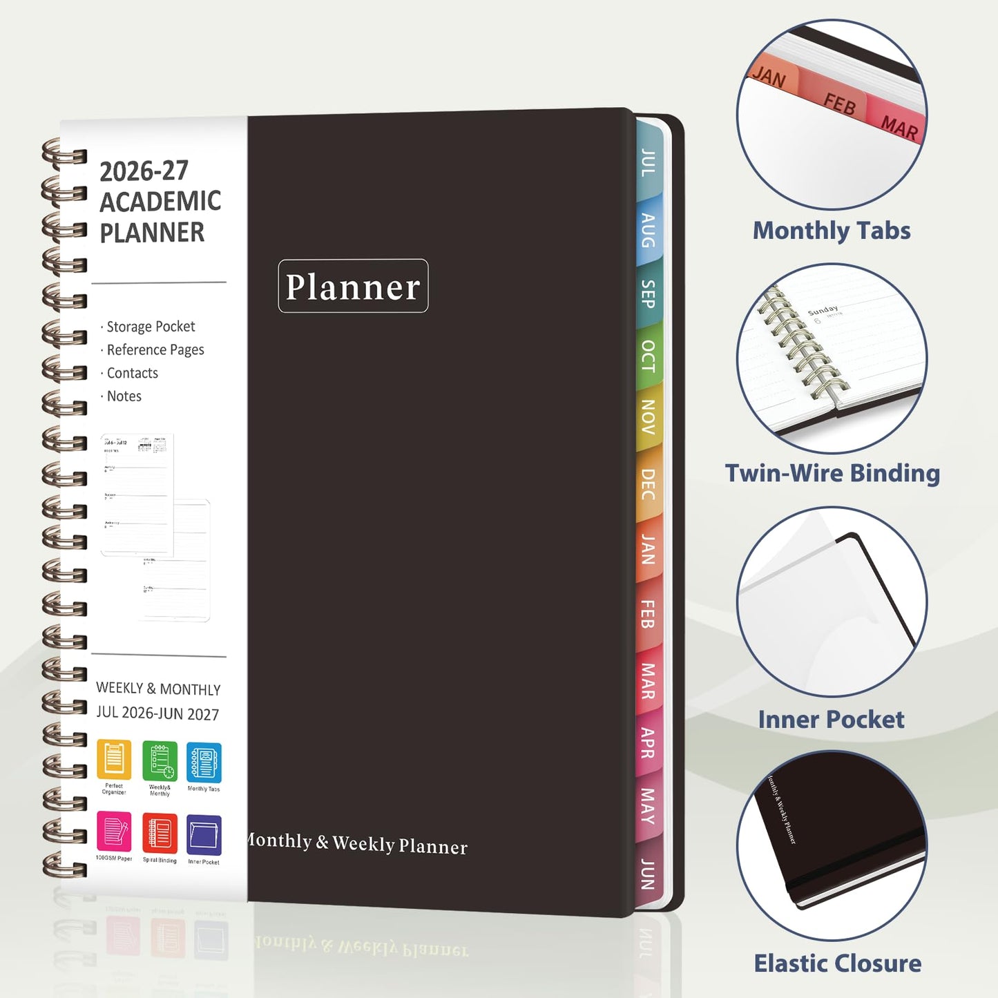 Planner 2026-2027, Academic Weekly and Monthly Calendar Planner, July 2026 - June 2027, Hardcover Spiral Agenda Book, School Supplies for Teacher Student - Letter Size(8.5" x 11")