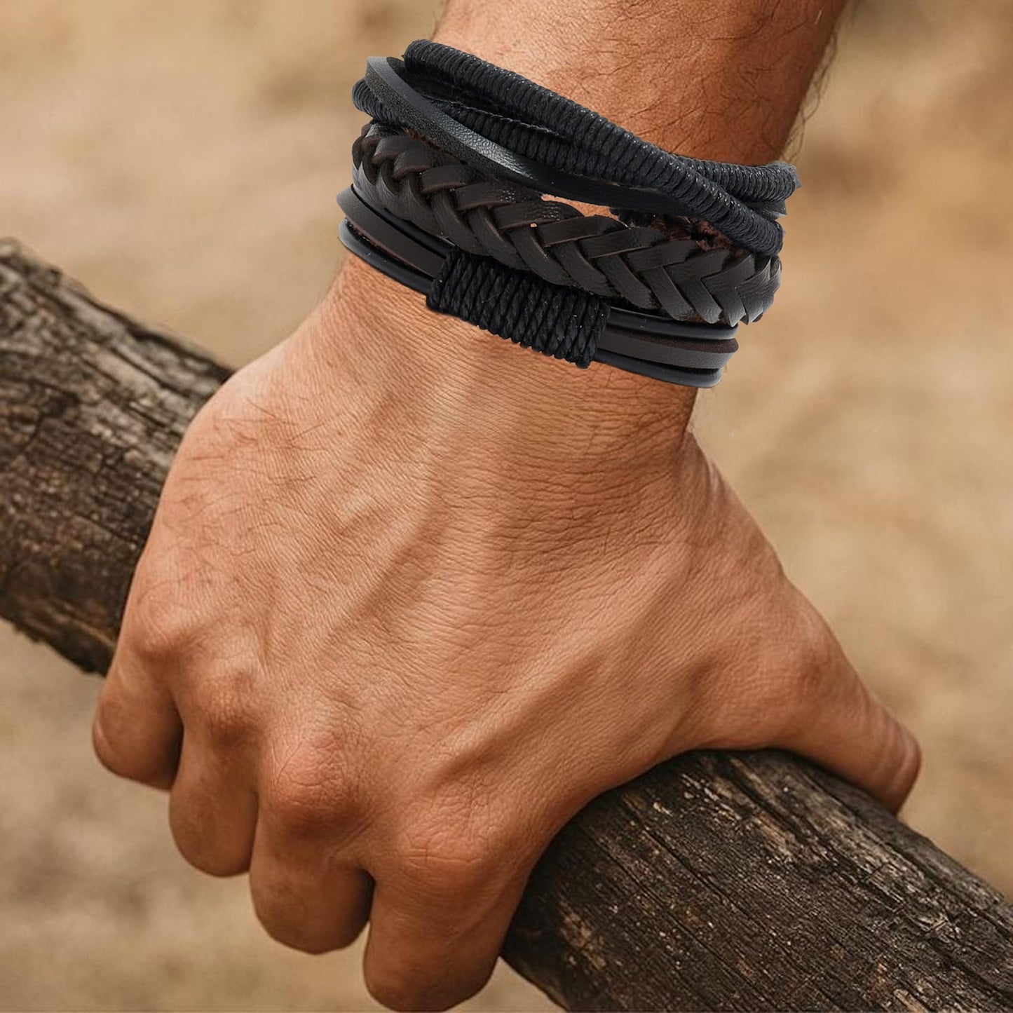 SROBENZ 36Pcs Braided Leather Bracelets for Men Women Wrap Wood Beads Cuff Bracelet Hemp Cords Ethnic Tribal Handmade Wrap Wristband Bracelets Set Adjustable(36Pcs)