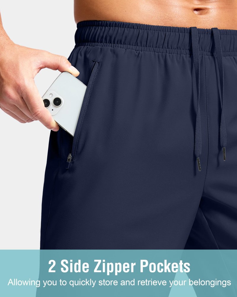 G Gradual Men's Athletic Running Shorts with Zipper Pockets Quick Dry 7"/ 5"/ 9" Workout Gym Shorts for Basketball Hiking(Navy,5S)