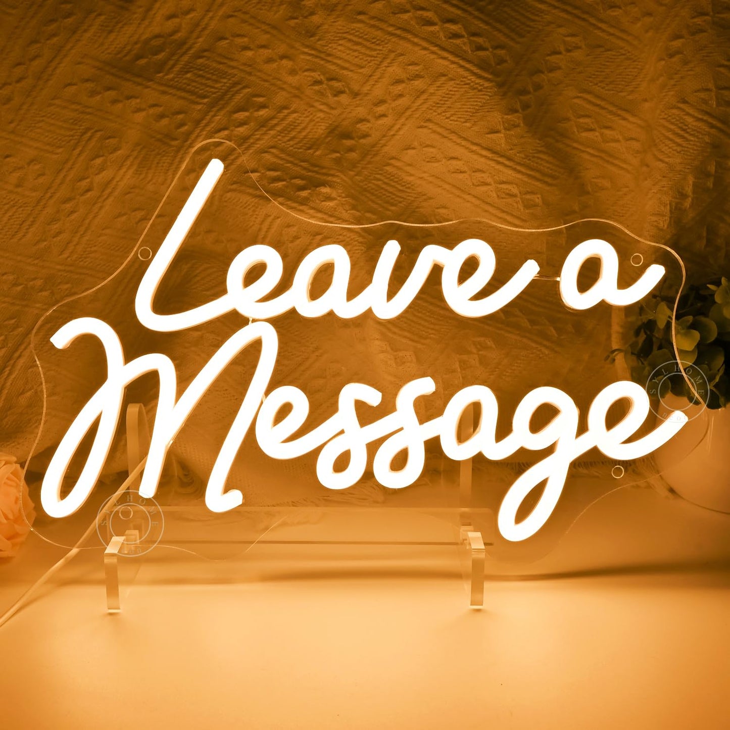 SYLHOME Leave A Message Led Neon Light Sign With Holder Base Guestbook Business Desk Table Wedding Reception Welcome Wall Decor Sign USB 13.8"X8.85"