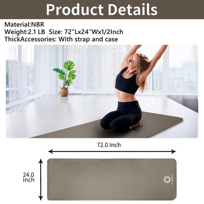 Primasole 1/2-Inch Extra Thick NBR Yoga Mat with Enhanced Stability - Textured Design, Lightweight Mat with Carrying Strap & Case for Yoga, Pilates, Gym & Home Use (Multiple Colors)