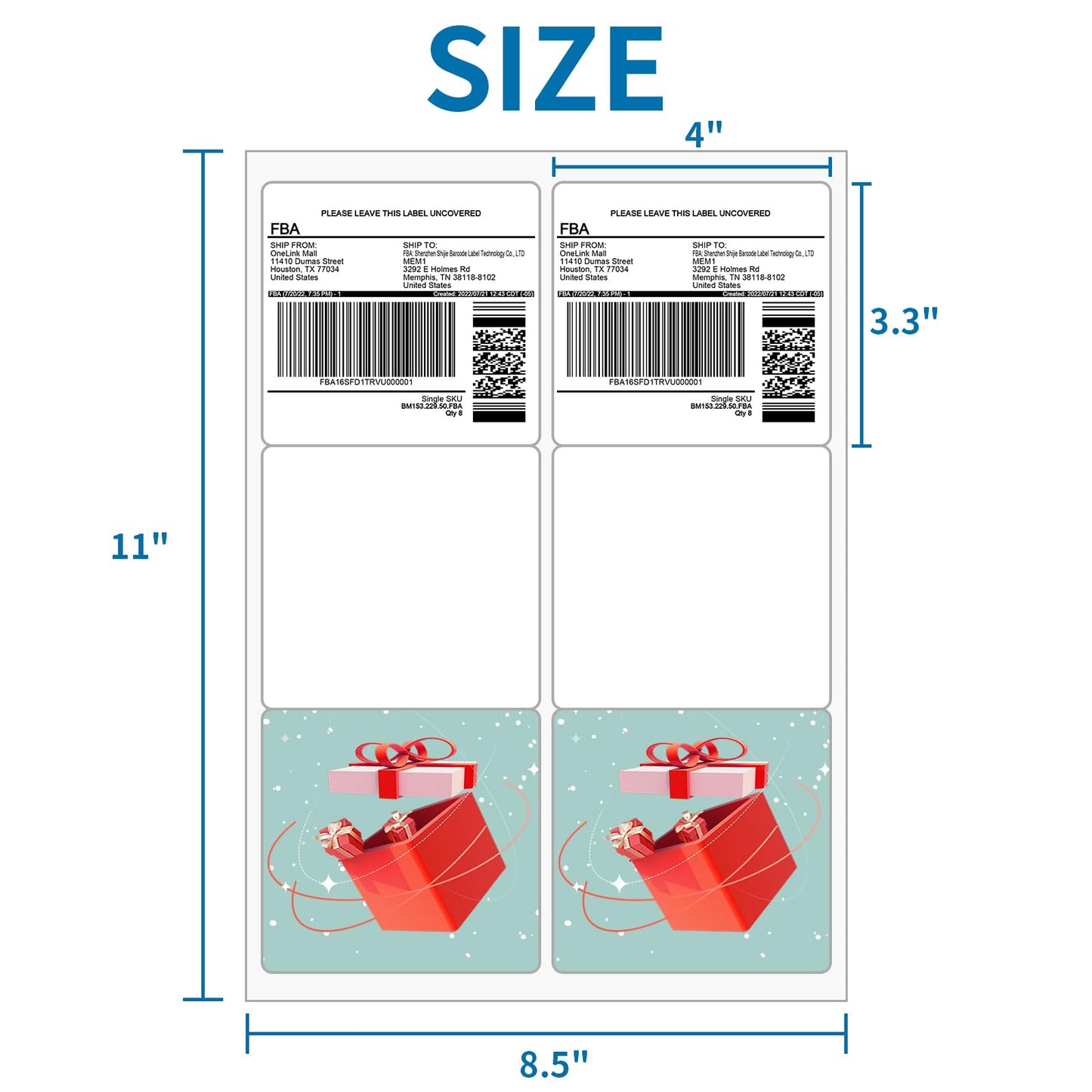 [100 Sheets 600 Labels] Shipping Labels 3 1/3"x4" Printable White 6 up Labels for Laser/Inkjet Printers, Mailing FBA Address Label Sticker Paper - Permanent Adhesive Label Blank