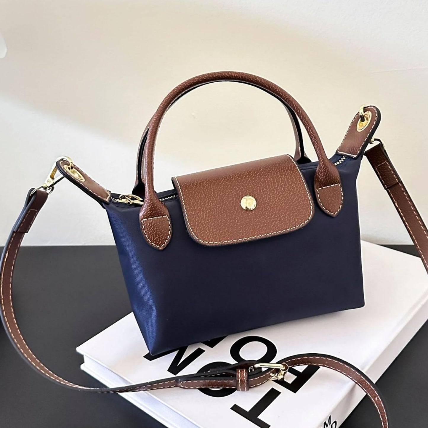 Womens Mini Crossbody Bag Dual Handle Adjustable Strap Nylon PU Leather Small Purse For Phone Wallet 9in Black