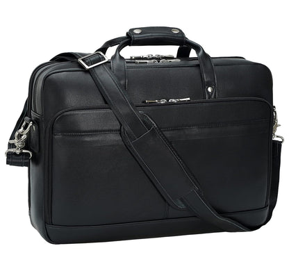 Masa Kawa Leather Briefcase for Men 17 Inch Laptop Crossbody Shoulder Messenger Office Bag Black Attache Case Handbag for Business Travel Work Lawyer Large