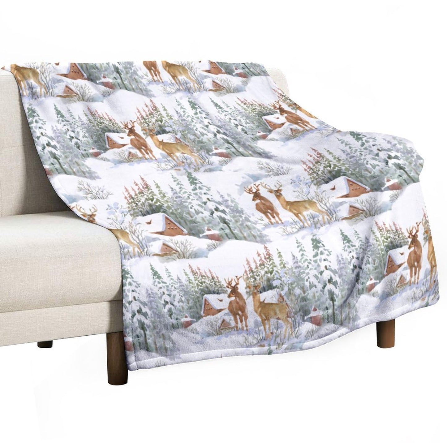 Deer Blanket Watercolor Wild Animal Snow Forest Rustic Farmhouse Winter Cabin Soft Cozy Lightweight Throw Blanket for Bedroom Living Room Dorm Chair Sofa Travel 40x50in