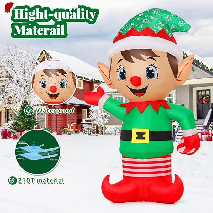 GOOSH 5.4 FT Christmas Elf Inflatable Decoration Blow Up Elf Outdoor Christmas Yard Decoration Inflatable Holiday Indoor Outdoor Party Garden Yard Decoration