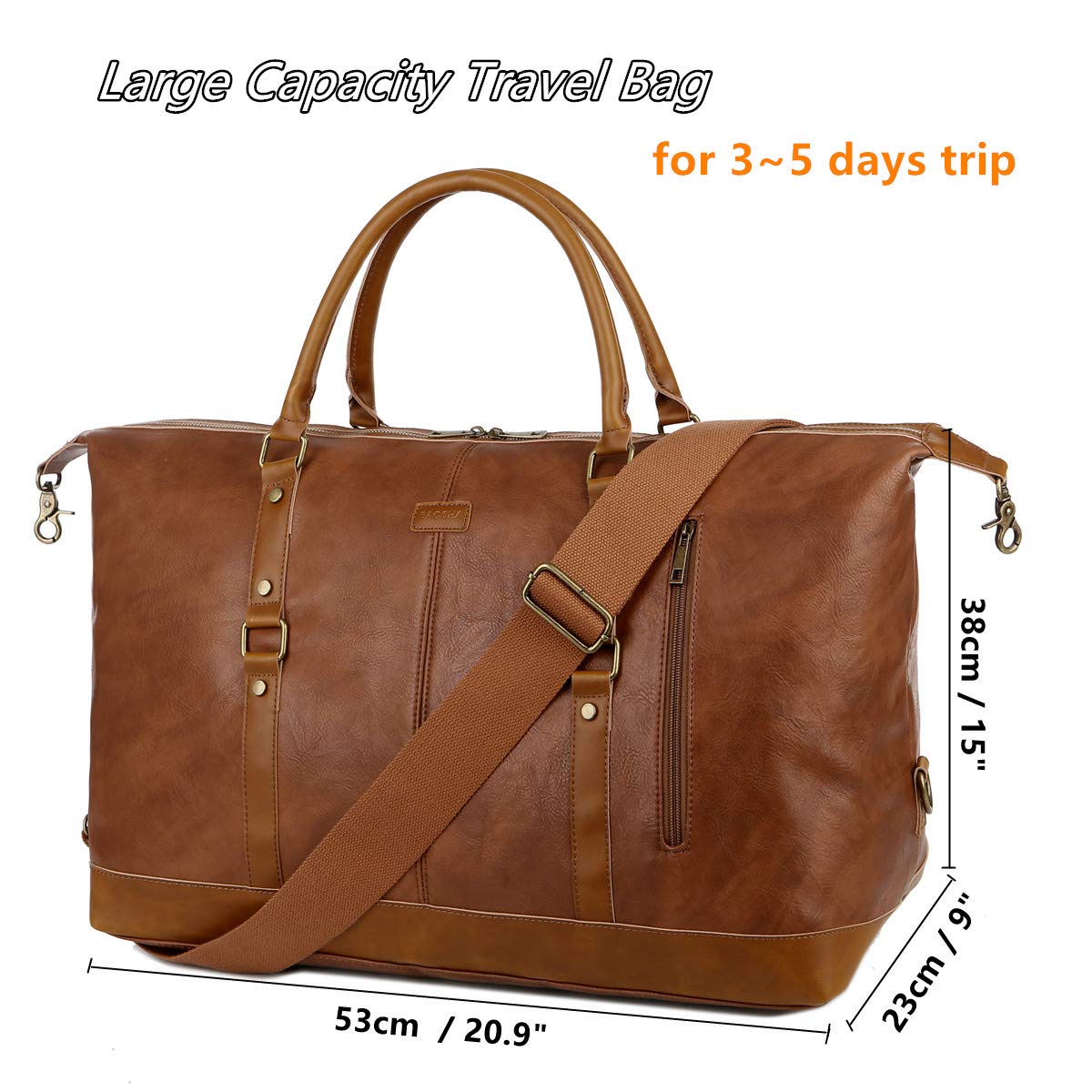 BAOSHA Vegan Leather Travel Duffel Tote Bag Overnight Weekender Bag Oversized for Men and Women HB-14 (Brown)