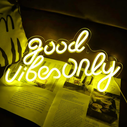 JFLLamp Good Vibes Only Neon Signs for Wall Decor Neon Lights Led Signs Suitable for Living Beer Bar Game Room Hotel Birthday Party Restaurant Christmas Unique Gift for Lover, 16.5 * 10 Inch(Blue)