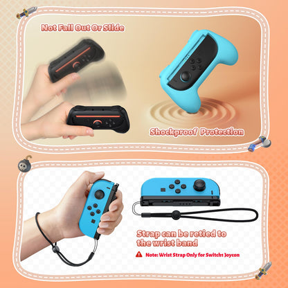 [Switch 1/2 Compatible] FASTSNAIL Grips for Nintendo Switch2 (2025)/Switch&OLED for Joy-Con2, Wear-Resistant & Anti-Slip Controller Grips Handle Kit, Switch2 Joycon Holder Accessories (Orange,Blue)