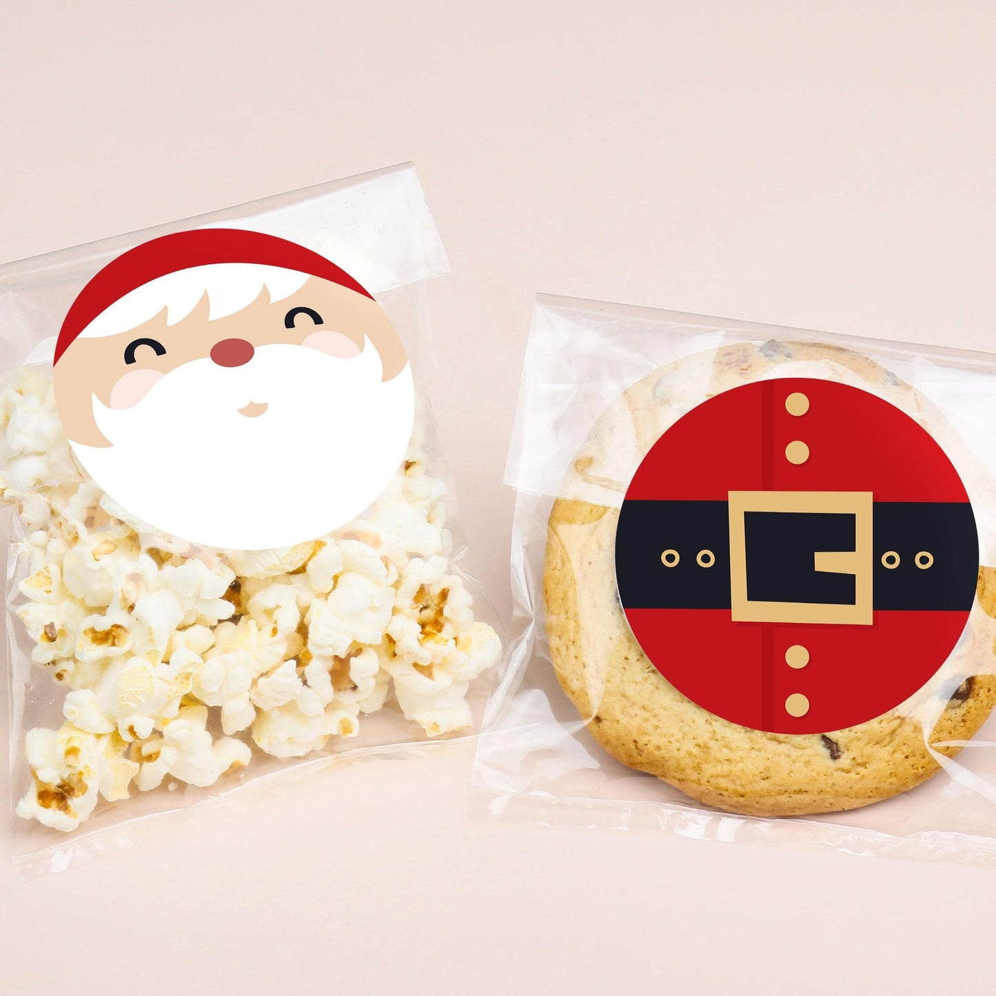Big Dot of Happiness Jolly Santa Claus Stickers and Clear Cookie Bags, Cellophane Treat Bags 4.25x7 Inches, Holiday Christmas Party Favor Gifts for Candy or Baked Goods - 25 Count