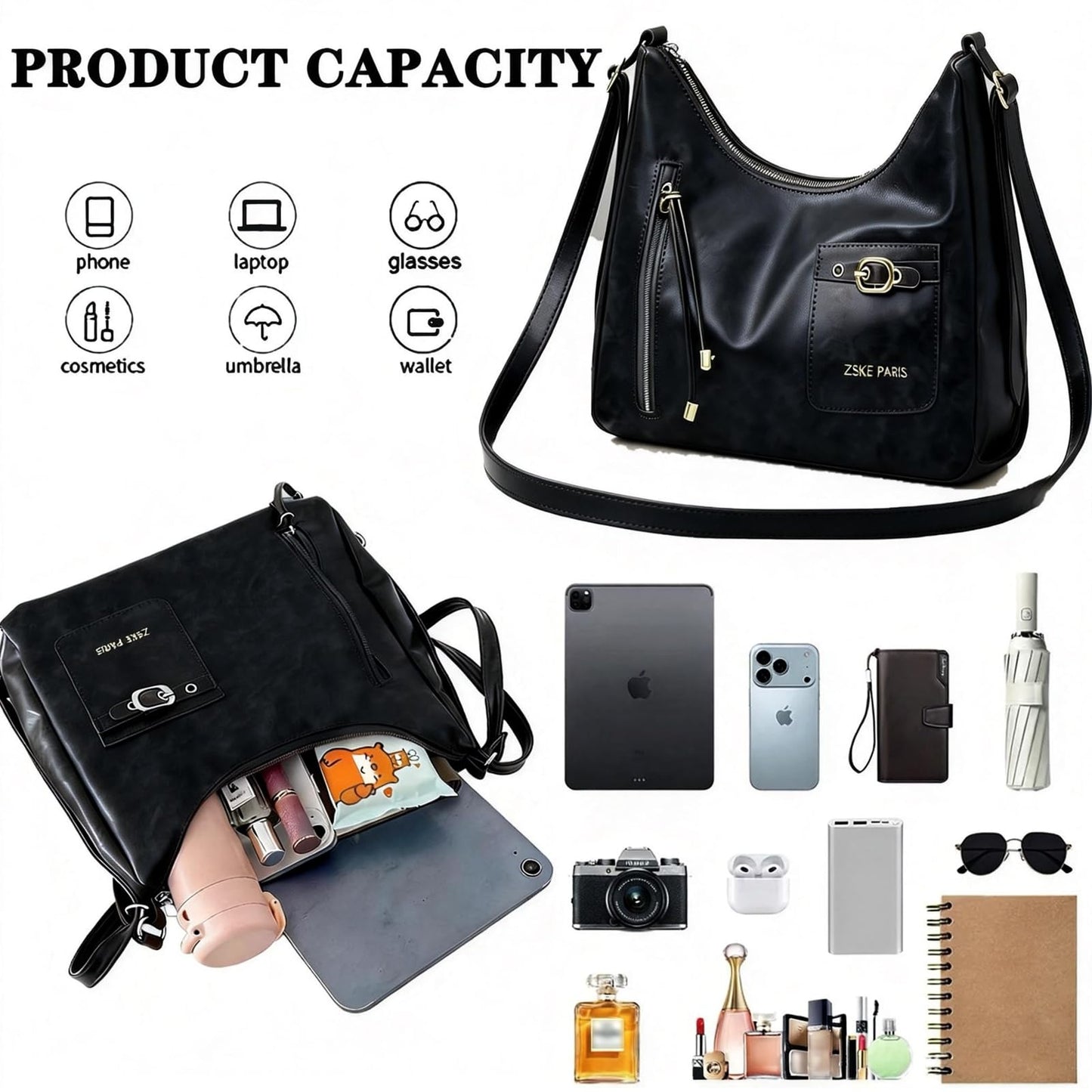 AFMKTICA Y2K Trendy Purse for Women, Leather Buckle Punk Hobo Clutch Purses Bags for Ladies Top Handle Shoulder Bag (Bigblack)