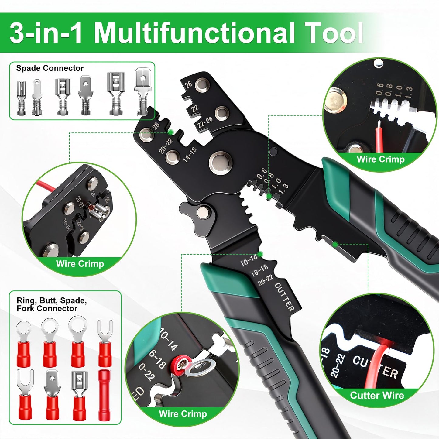 Twidec/1100pcs Wire Connectors Kit,Insulated Electrical Wire Terminals,Waterproof Crimp Connector kit Includes Spade Fork Ring Bullet Insulated Connectors Wire connectors and Wire Crimper Tool