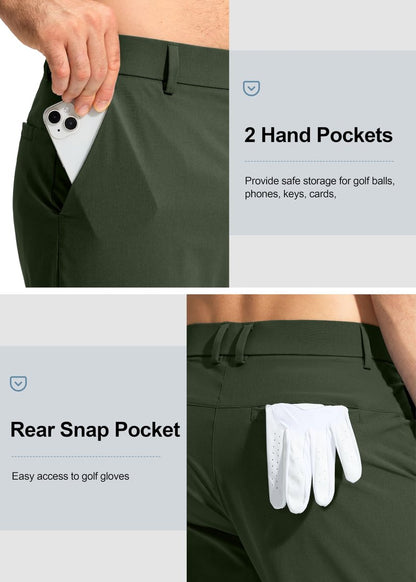 Pudolla Men's Golf Pants Stretch Classic Fit Work Dress Pants 34 Lightweight Quick Dry Casual Slacks Trousers with Pockets(Army Green 34Wx34L)