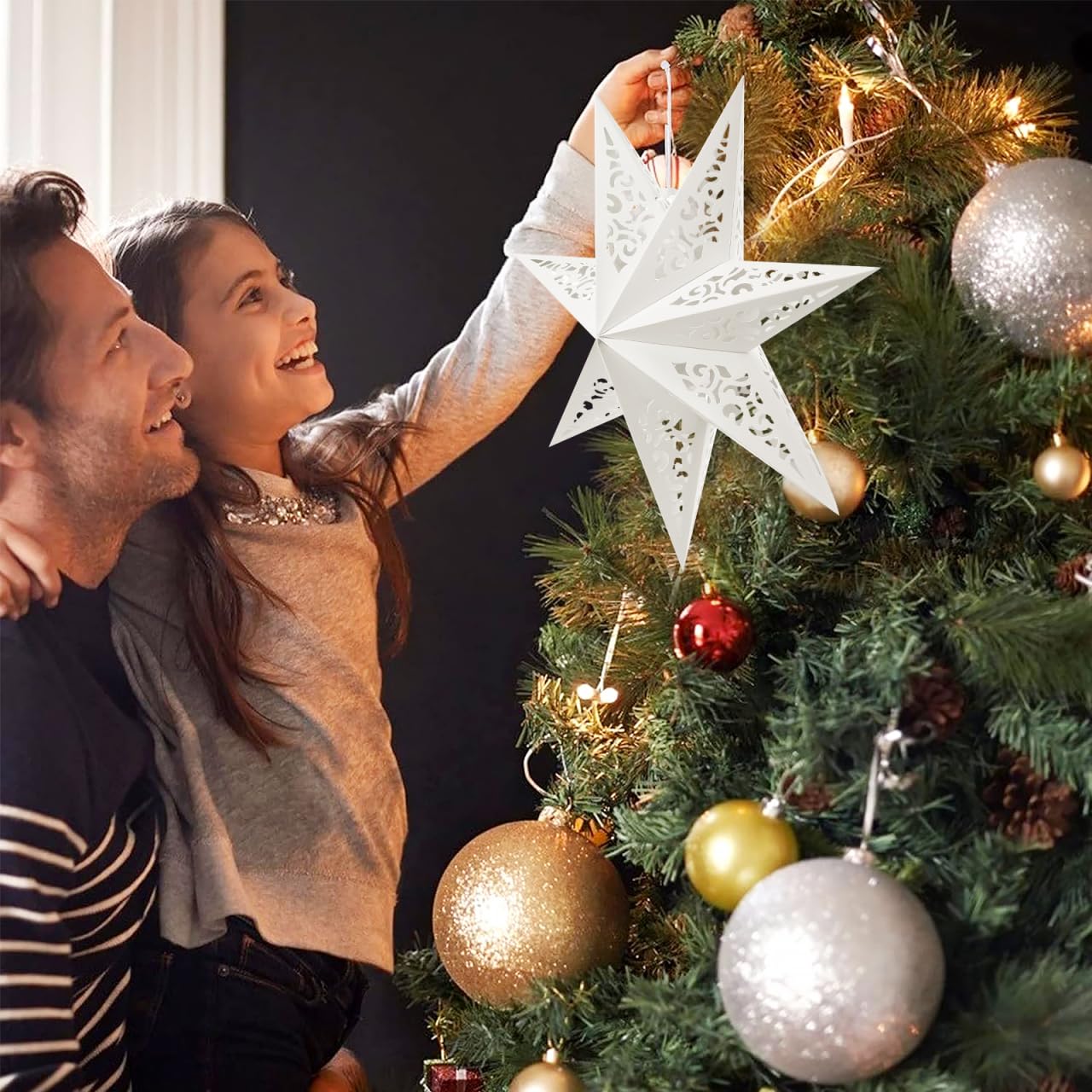 Ipetboom Star Shaped Lampshade Decorative Light Cover 17.71In Hollow Out Paper Lantern for Home Bedroom Festival Party Decoration