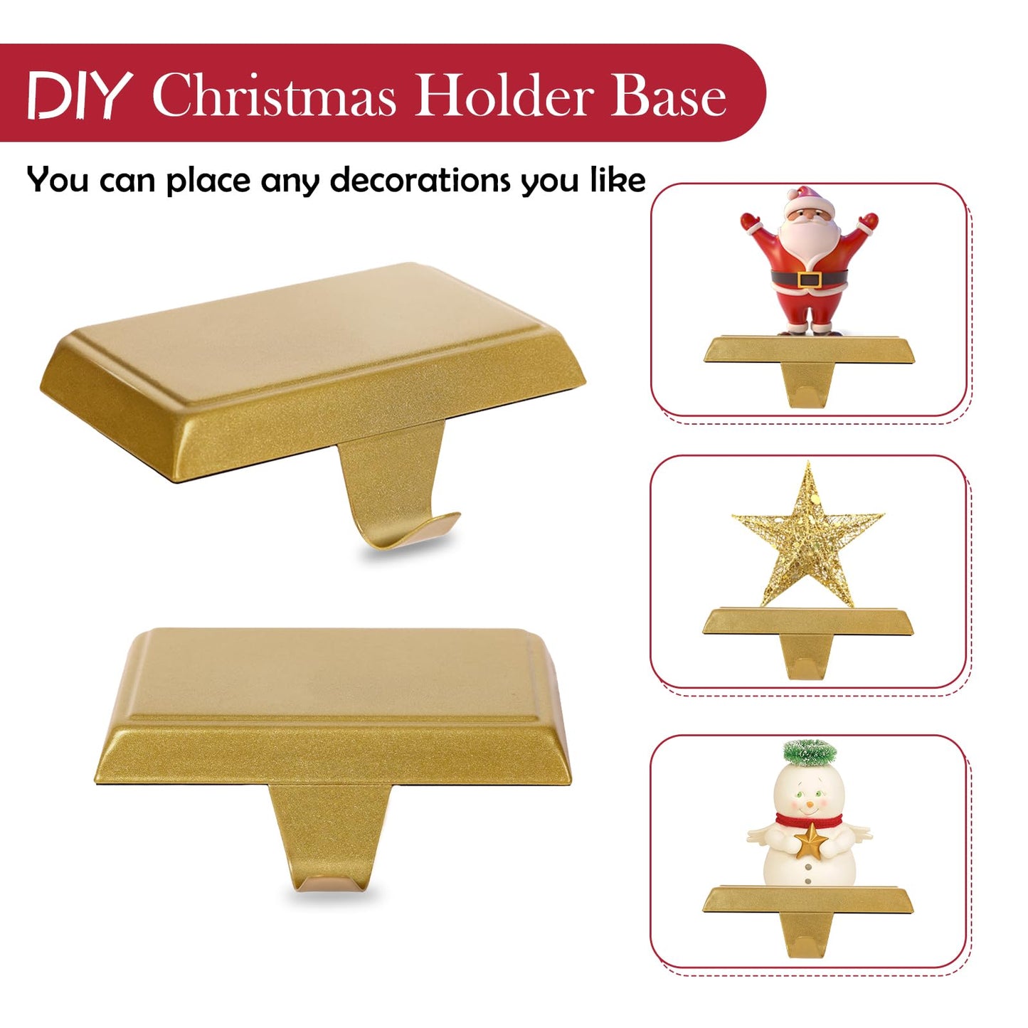 guccde Christmas Stocking Holders, Mantel Christmas Stocking Hangers, Metal Weighted Hooks for Hanging Christmas Stockings, Fireplace Xmas Holiday Decoration（Golden of 4）
