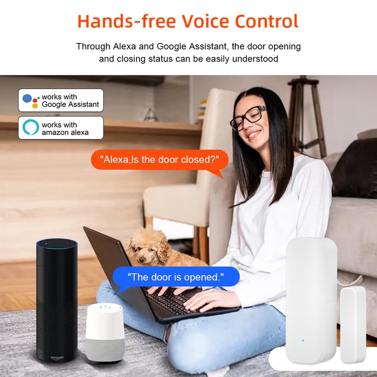 Smart WiFi Door Sensor: Wireless Window Sensor with App Notification Alert, Tuya Door Open Contact Sensor for Home Security, No Hub Required, Compatible with Alexa Google Assistant