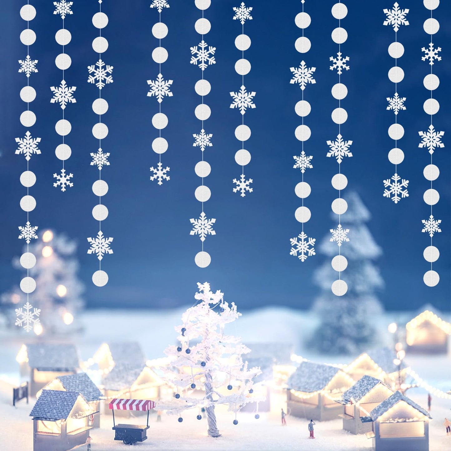 Snowflake-Snow White-Silver Christmas Party-Decoration Garland - 52Ft Winter Wonderland Frozen Hanging Paper Streamers,Birthday New Year Supplies Decor Lasting Surprise