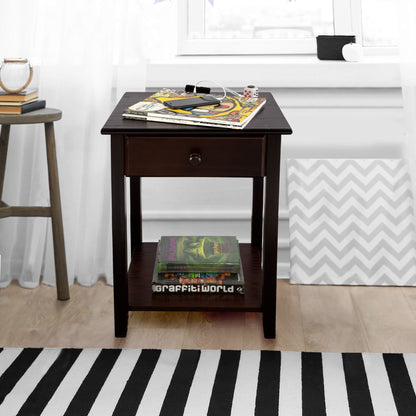 Casual Home Owl Night Stand with USB Port Charging Station and Drawer, 17.5" W x 14.25" D x 24.5" H, Natural Gray