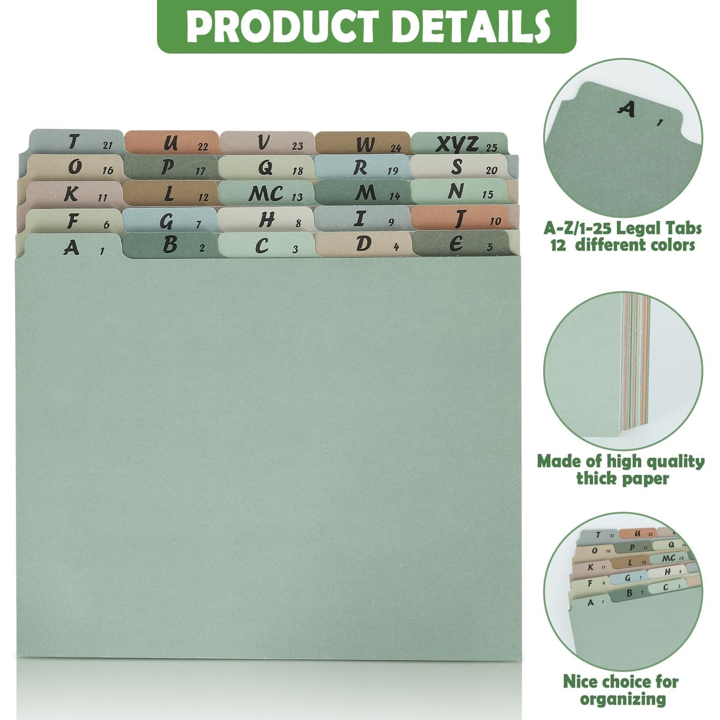1 Set 25 Alphabet File Dividers A-Z Top Tab File Guides Letter Size 1/5 Cut Tab Manila Alphabetical File Organizer File Cabinet Dividers for Work Office Home School and Desk Organizer(Morandi)