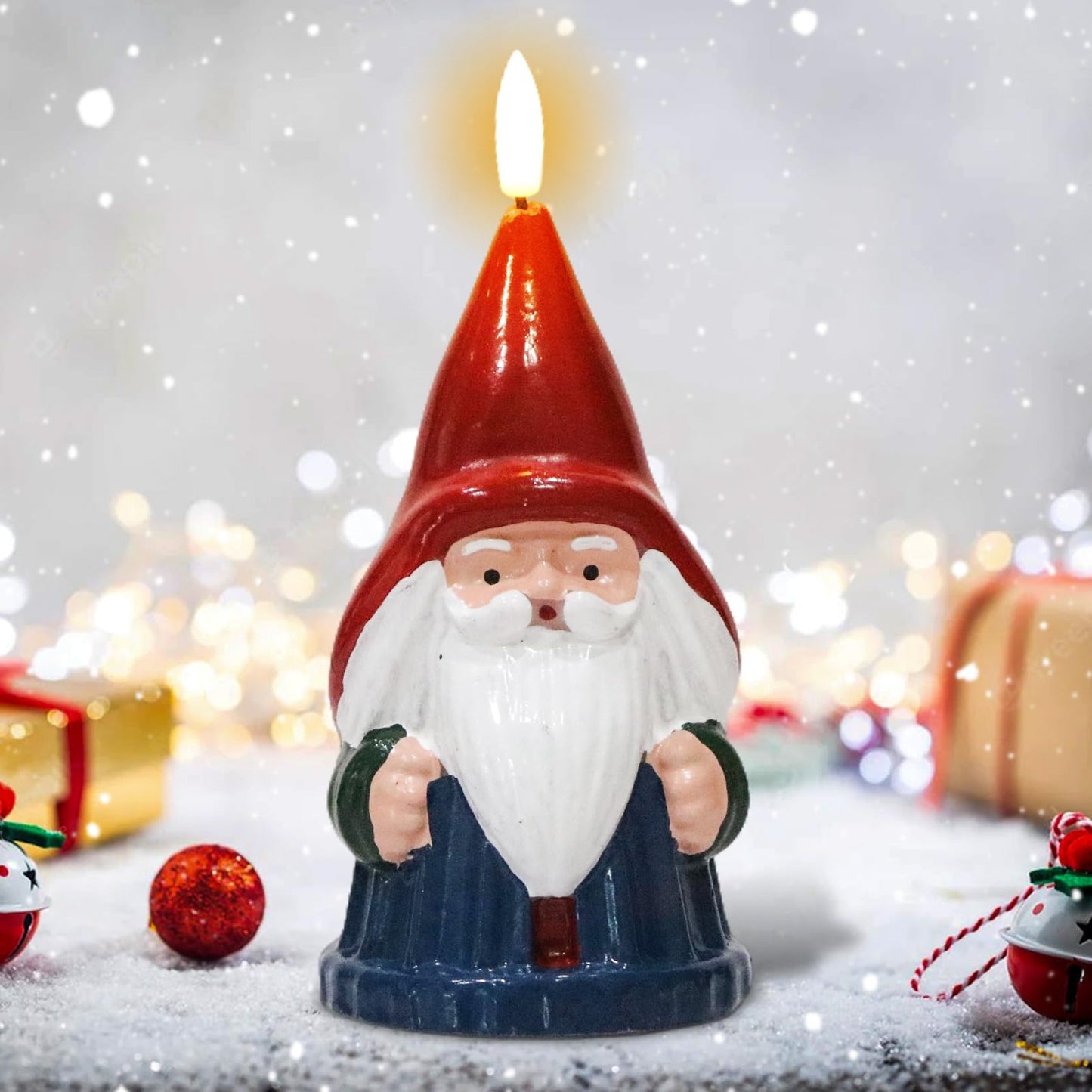 DRomance Santa Flameless Flickering Candle Battery Operated with 6 Hour Timer Real Wax Hand-Painted LED Pillar Candle 3D Wick Indoor Christmas Holiday Decor(Blue, 3" D x 6.8" H)