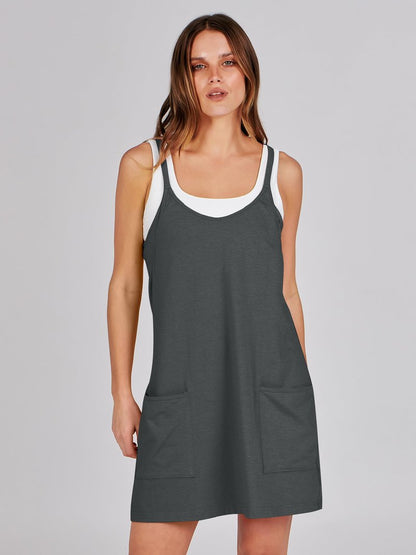 ANRABESS Women Athletic Dress Summer Tennis Workout Active Sports Mini Romper Dress Built in Shorts Travel Vacation Clothes Deep Gray XX-Large