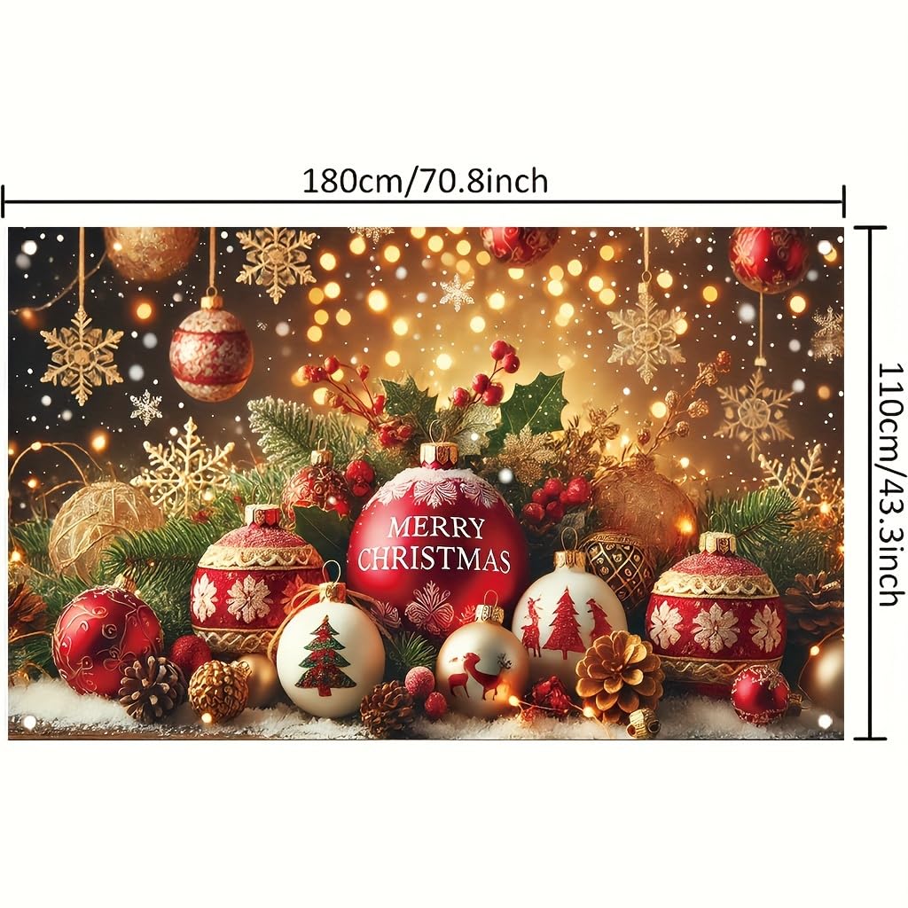 Tomhong Christmas Party Decoration 71x43 Inch Merry Christmas Ball Ornament Pine ConeSnowflake Gift Box Holly Bell Holiday Scene ndoor Outdoor Xmas Celebration Decor