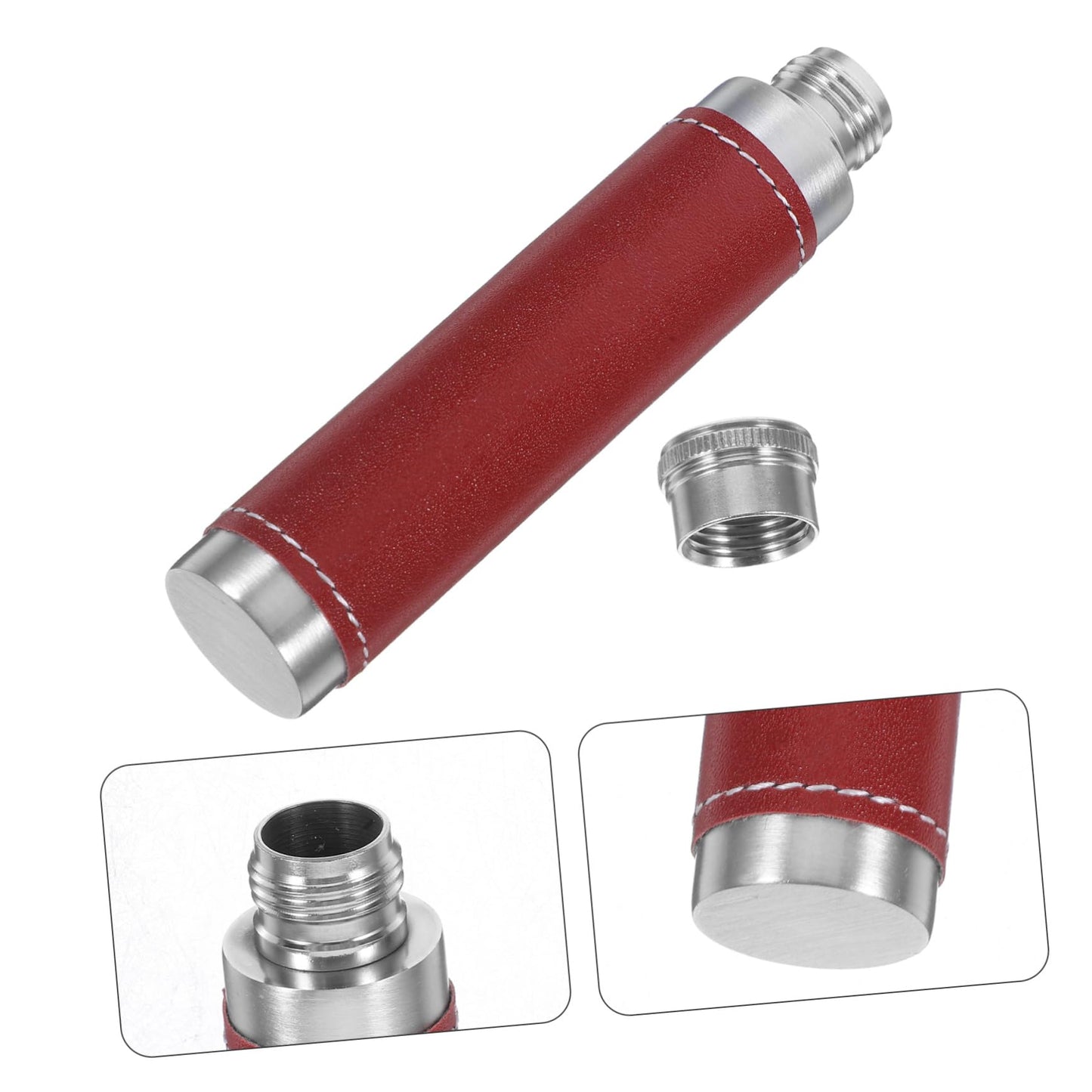 OFFSCH 1pc Stainless Steel Portable Wine Tube Leather Cover Compact Outdoor Wine Flask for Travel Round Base Design for Silver