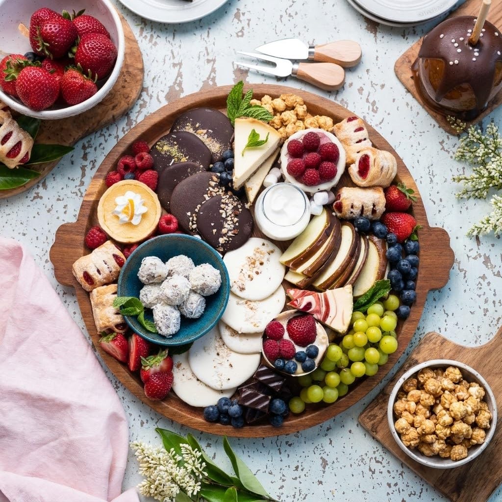 Charcuterie Board | Acacia Wood Serving Tray with Handles 13'' | Round Decorative Ottoman Coffee Table Tray | Circular Wooden Cheese Board Serving Platter for Party Supplies | Includes 1 Board