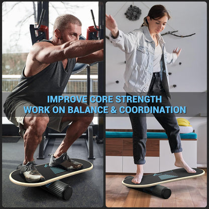 Sportneer Balance Board - Wooden Wobble Board Trainer with 7 Modes, Roller & Ball for Stability & Core Strength Training, Ankle Strengthener for Surf, Snowboard & Home Fitness