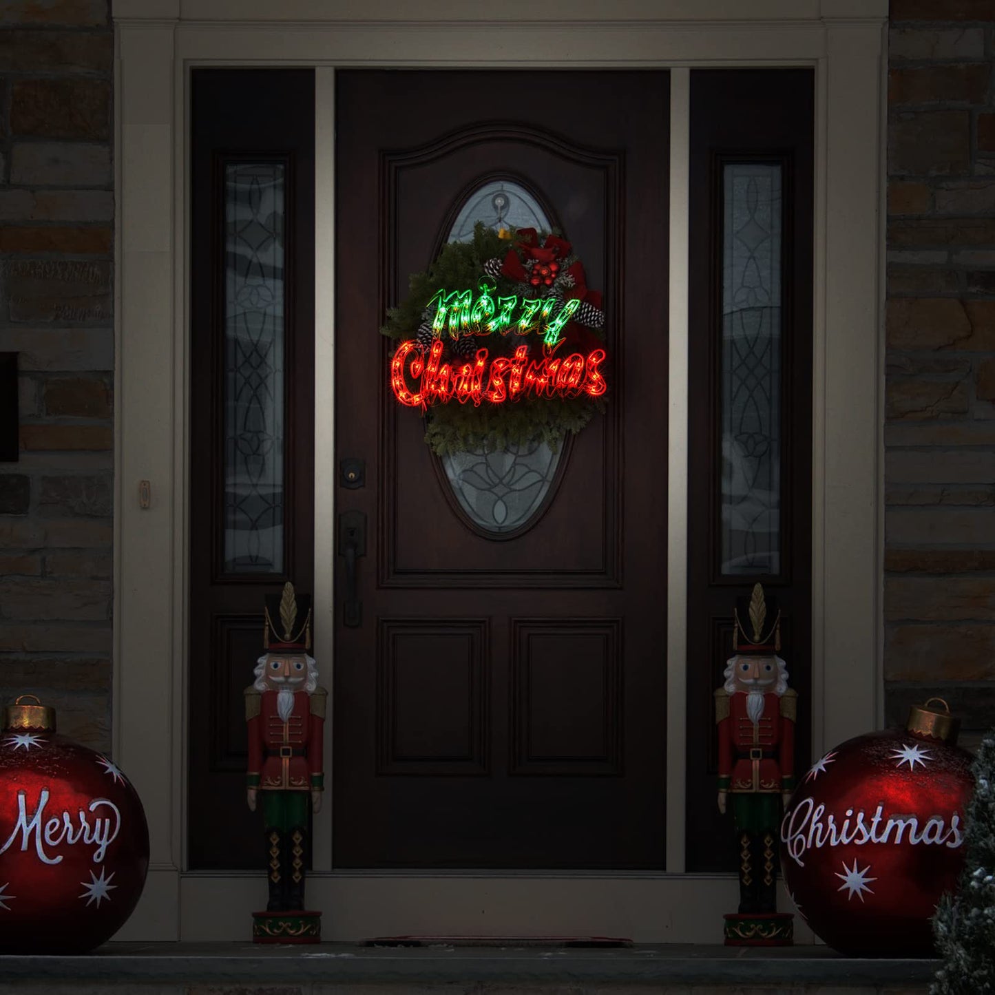 16Inch Merry Christmas Decoration Lights, Christmas Window Silhouette Lights, Double Side Sign Lamp Decoration for Holiday Indoor Wall Door Glass Decorations
